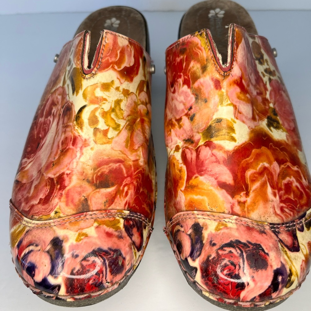 Rocky 4EurSole Floral Patent Leather Work Clogs‎ Mules Shoes Size 39 - Picture 2 of 12